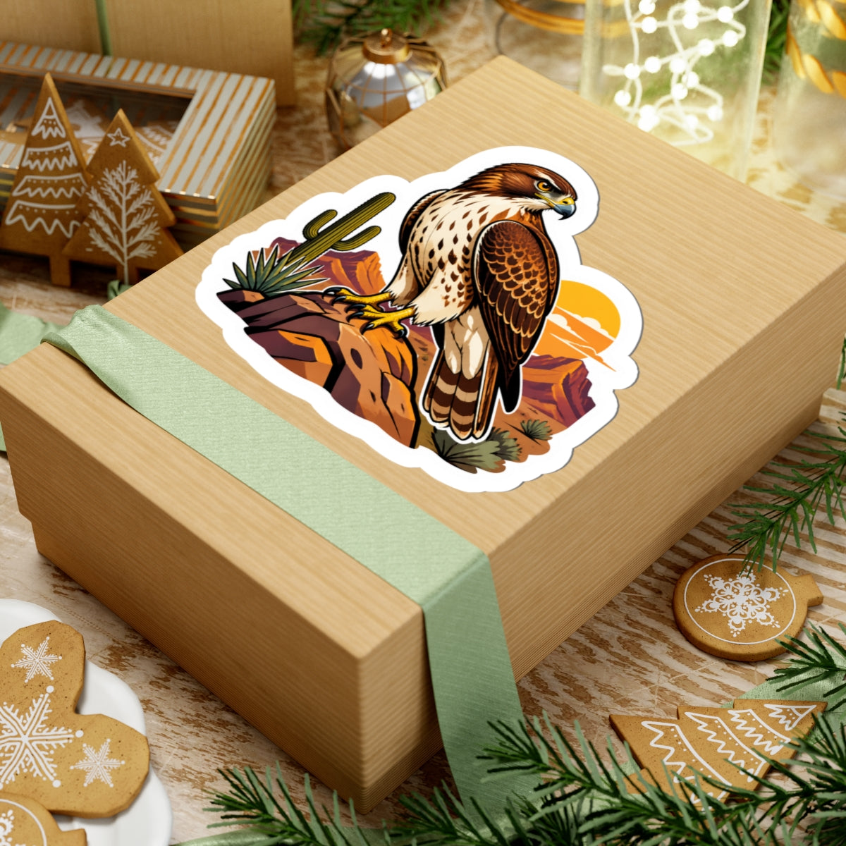 Desert Hawk and Cactus Kiss-Cut Sticker