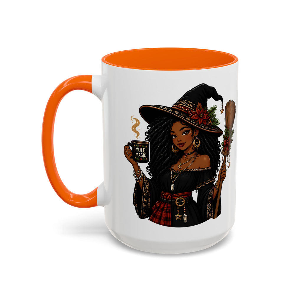 Witchy Christmas Coffee Mug with Black Witch and Broom Design