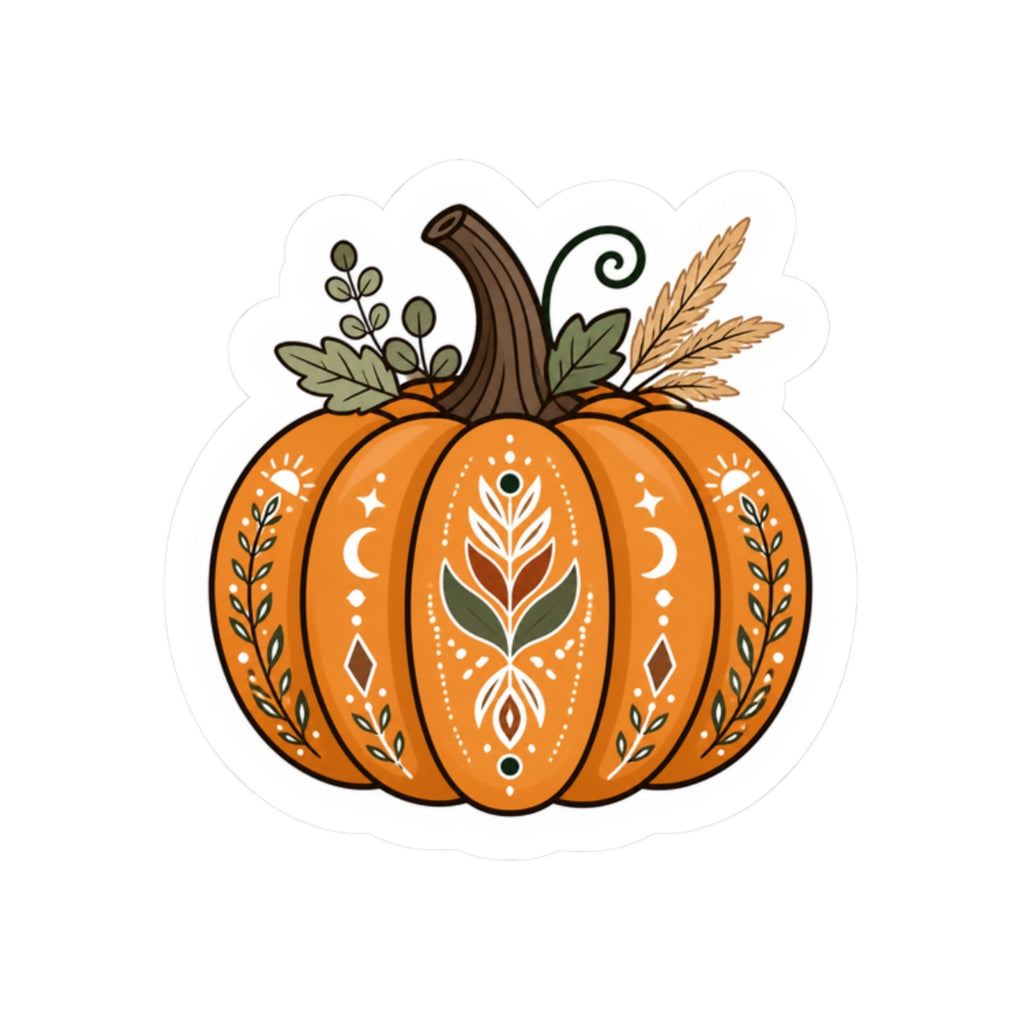 Autumn Boho Pumpkin Sticker — Fall Floral Kiss-Cut Decal