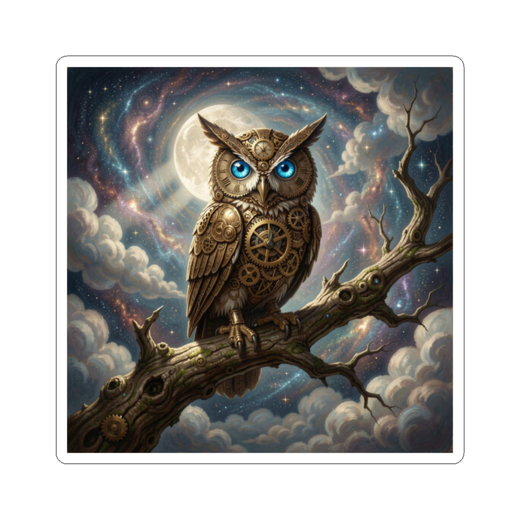 Mystical Steampunk Owl Kiss-Cut Sticker