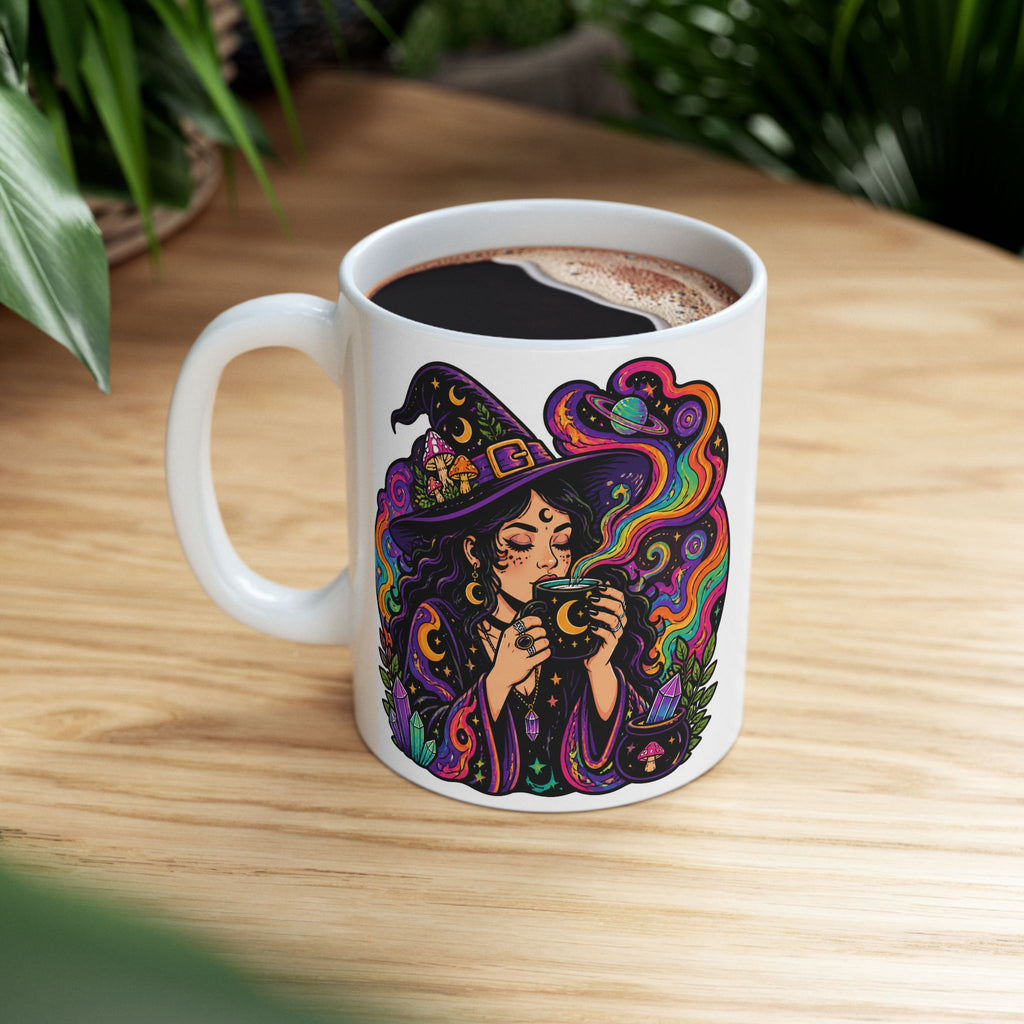 Psychedelic Witch Ceramic Mug – Colorful Magic Coffee Cup (11oz & 15oz)