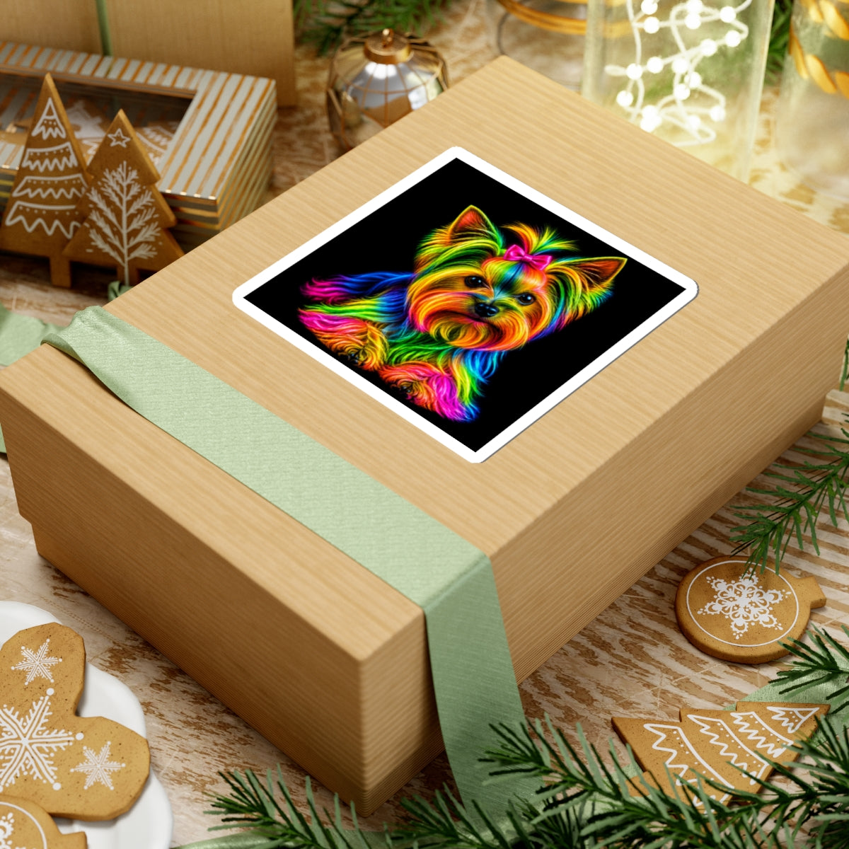 Rainbow Yorkie Kiss-Cut Sticker