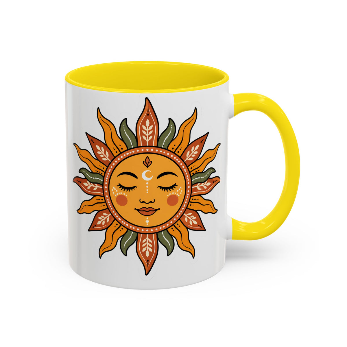 Sunface Accent Coffee Mug — Boho Sun Goddess Ceramic Mug (11/15oz)
