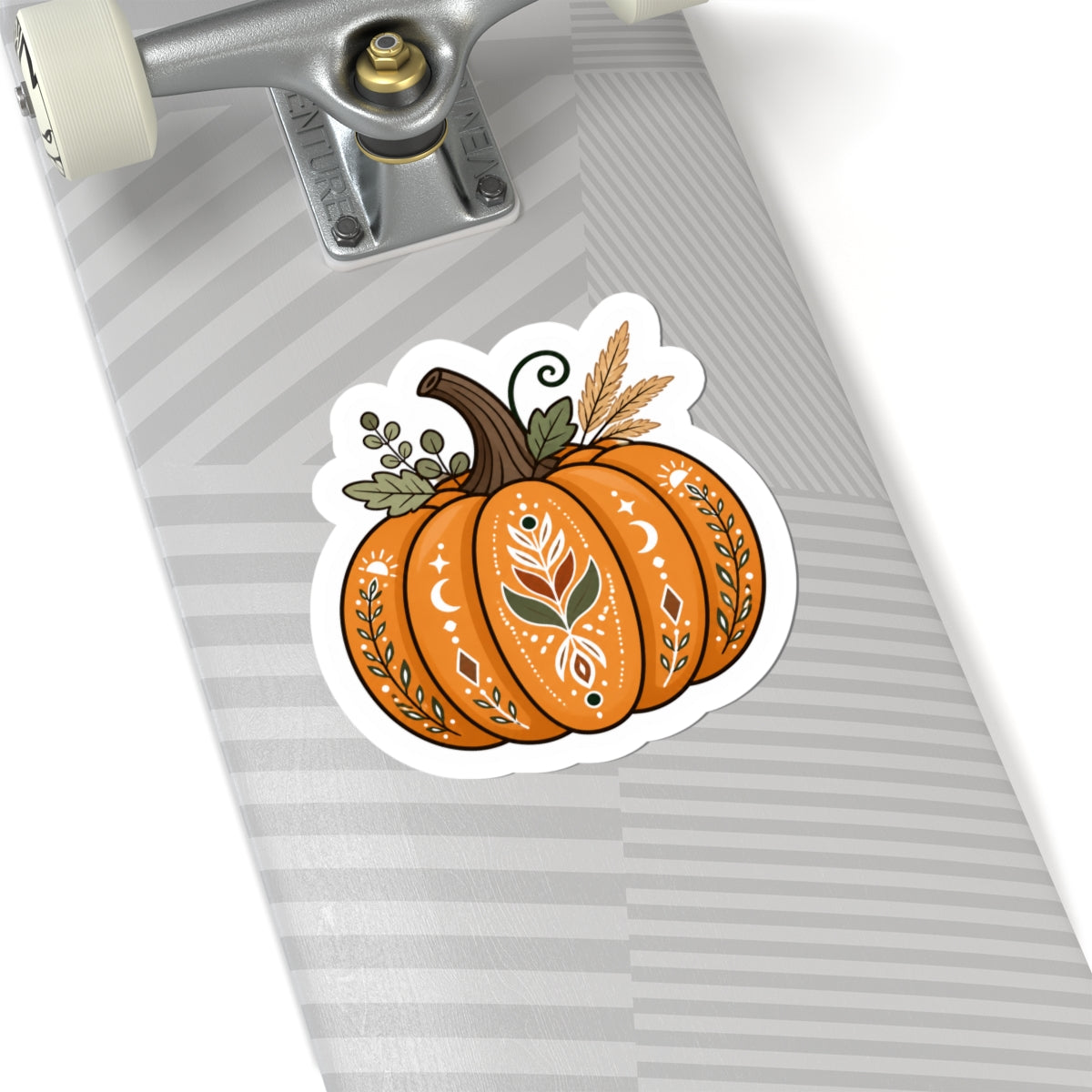 Autumn Boho Pumpkin Sticker — Fall Floral Kiss-Cut Decal