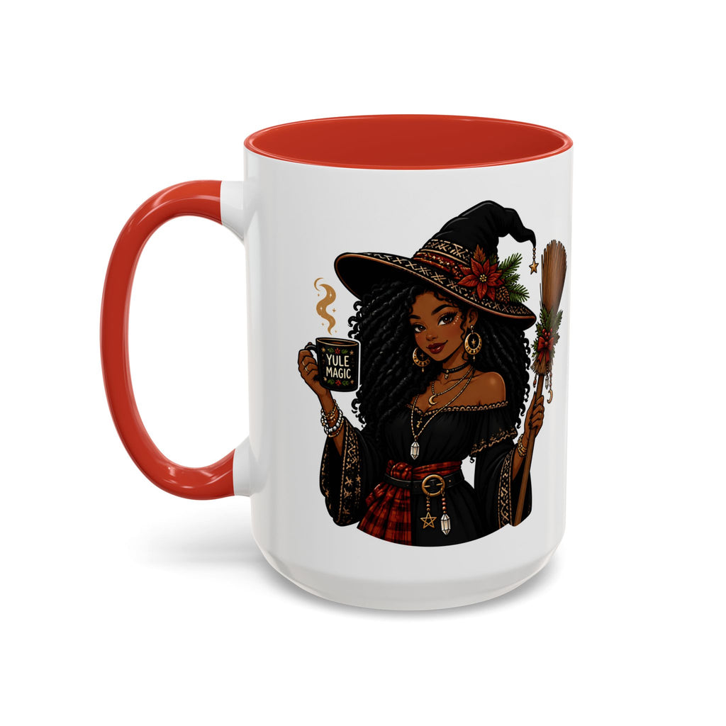 Witchy Christmas Coffee Mug with Black Witch and Broom Design