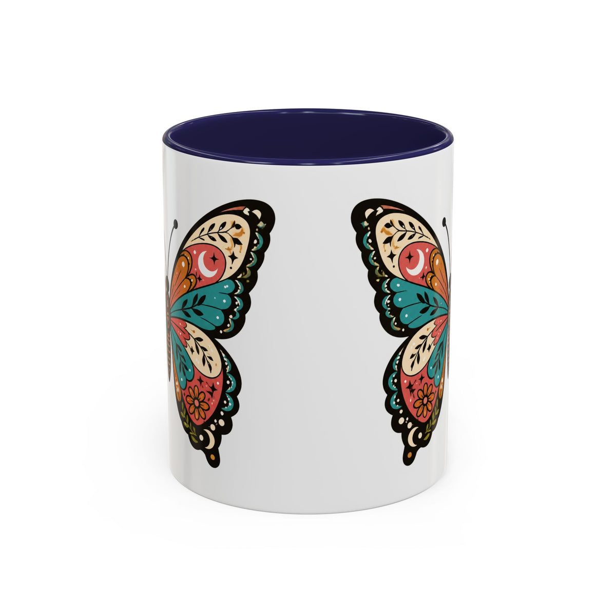 Butterfly Accent Coffee Mug — Colorful Floral Mandala Butterfly Ceramic Mug