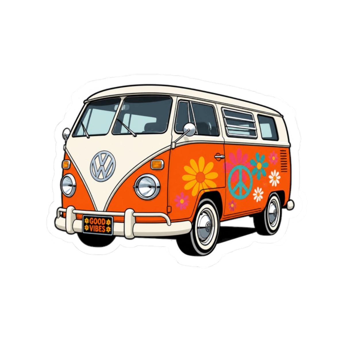 Vintage Hippie Camper Van Kiss-Cut Sticker