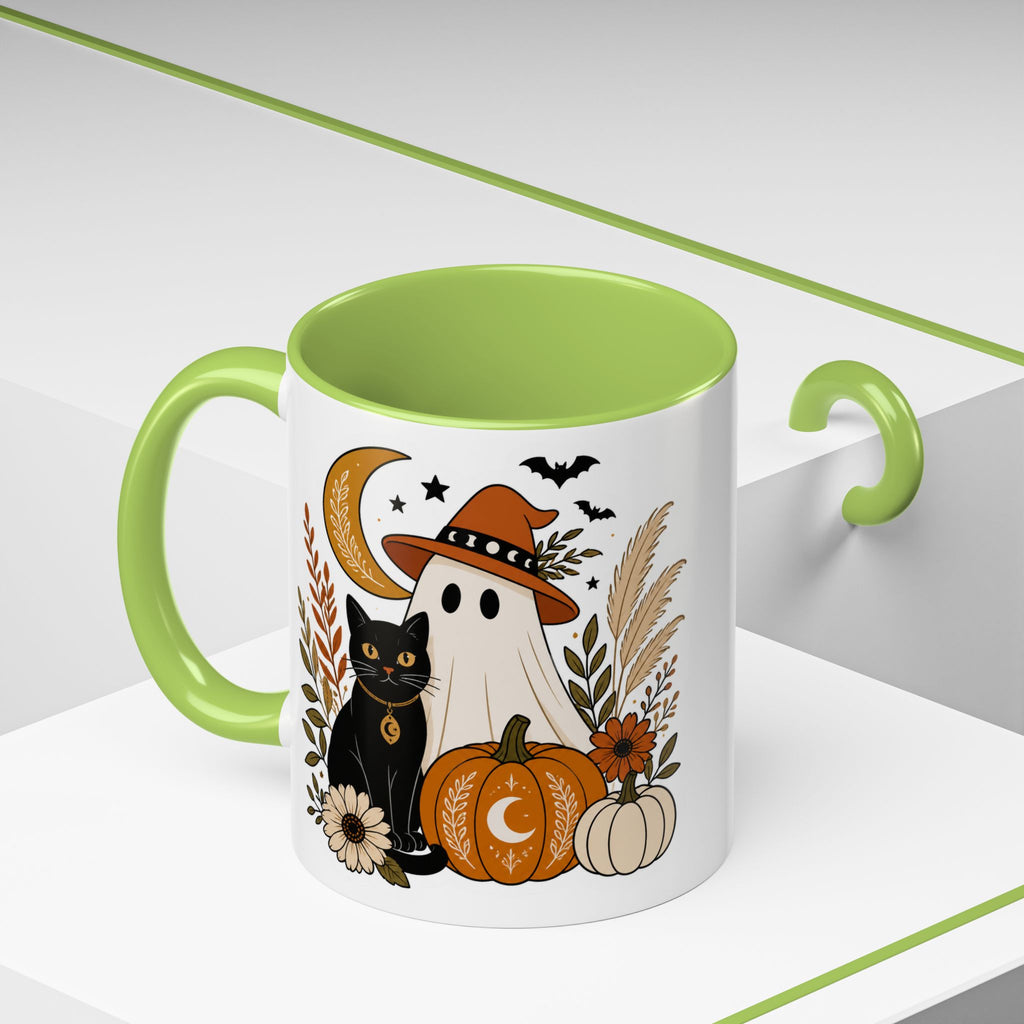 Halloween Ghost & Black Cat Accent Coffee Mug — Spooky Pumpkin Fall Coffee Cup (11/15oz)