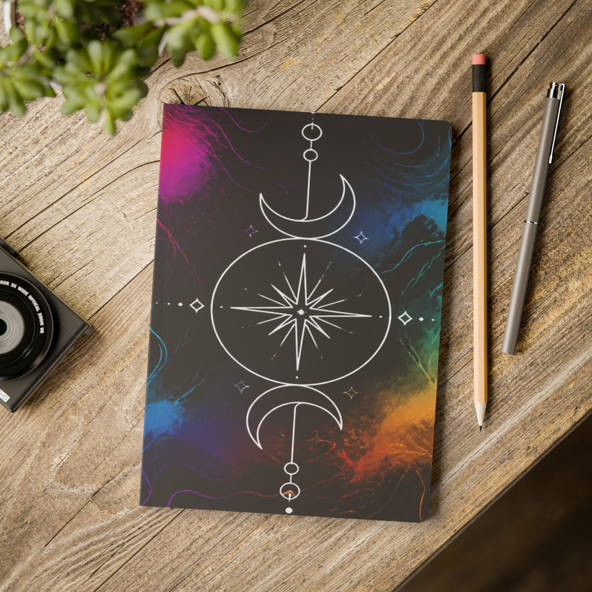 Celestial Compass Softcover Journal — Moon Phases & Starburst Notebook