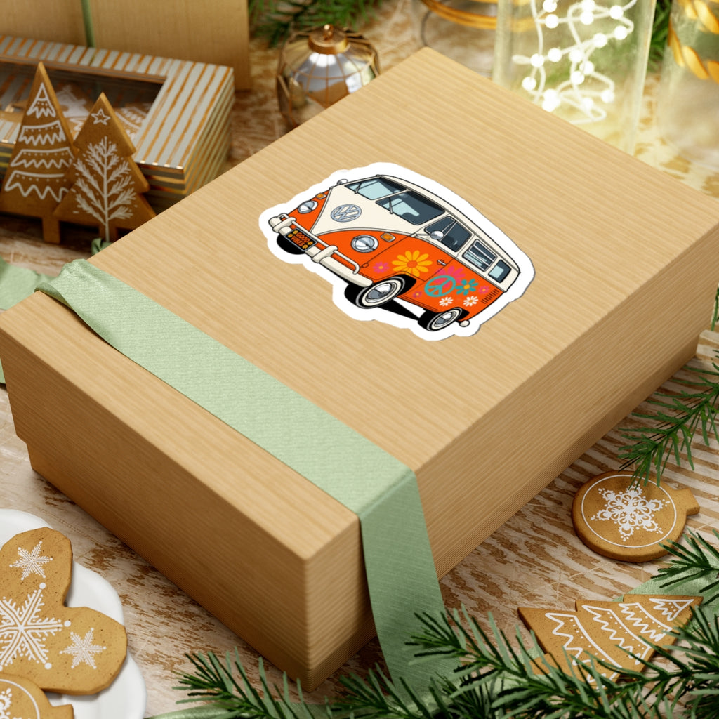 Vintage Hippie Camper Van Kiss-Cut Sticker