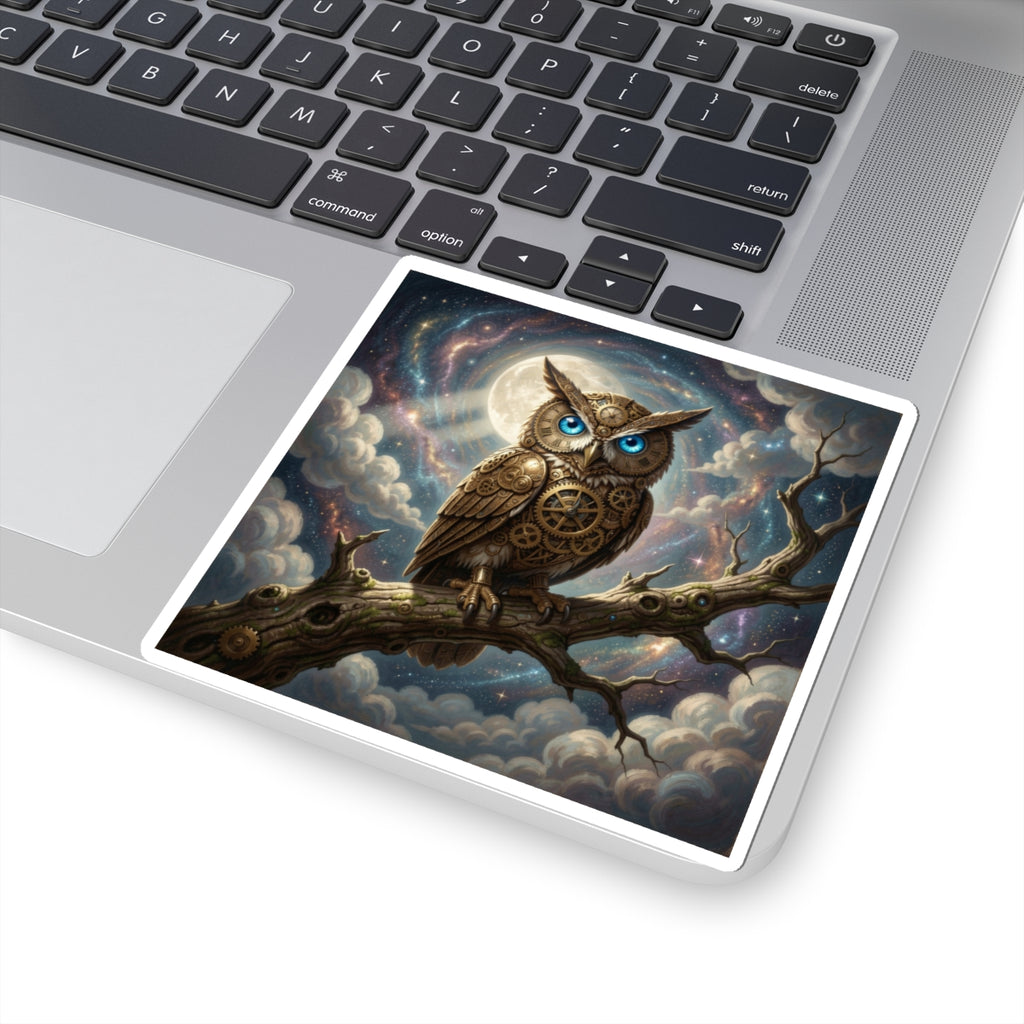 Mystical Steampunk Owl Kiss-Cut Sticker