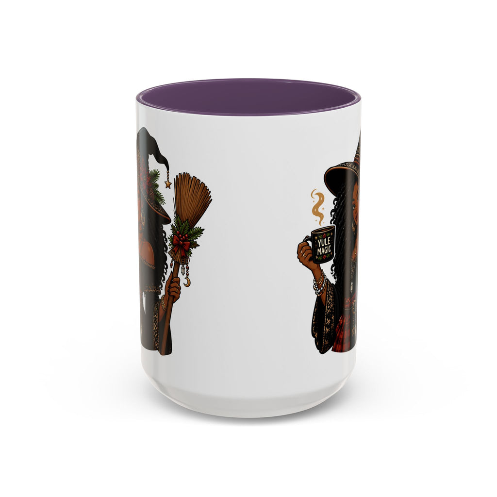 Witchy Christmas Coffee Mug with Black Witch and Broom Design