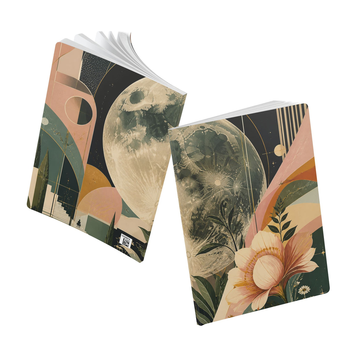 Moonlit Garden Softcover Journal — Floral Cosmic Notebook for Reflection & Dreams