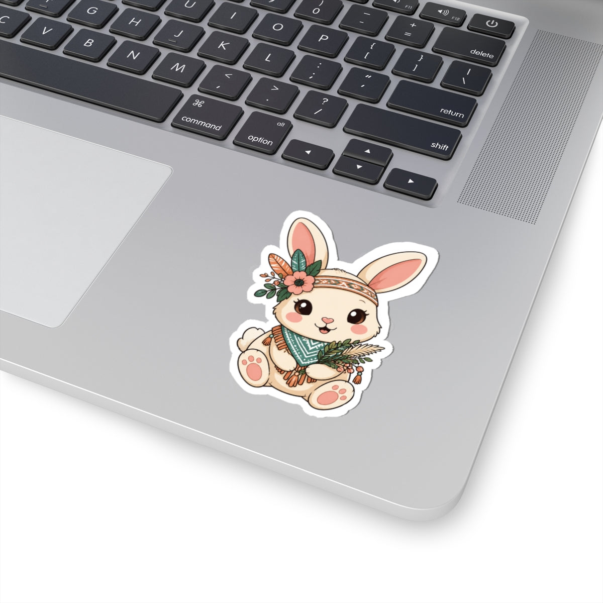 Cute Floral Boho Bunny Kiss-Cut Sticker
