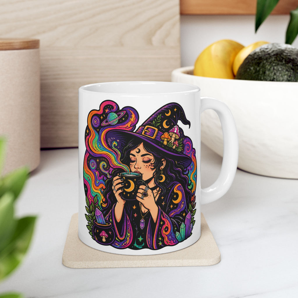 Psychedelic Witch Ceramic Mug – Colorful Magic Coffee Cup (11oz & 15oz)