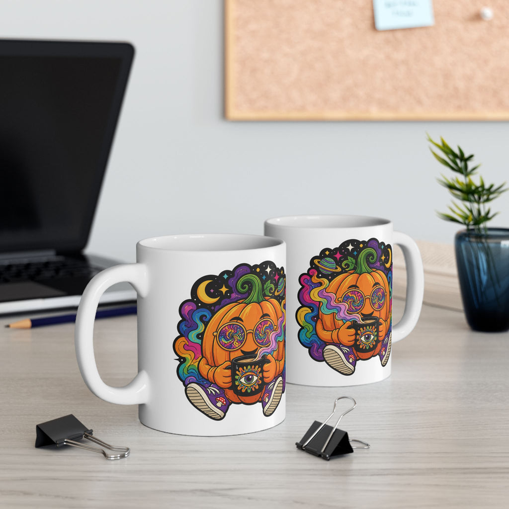 Psychedelic Pumpkin Mug — Colorful Rainbow Pumpkin Ceramic Coffee Cup (11oz & 15oz)