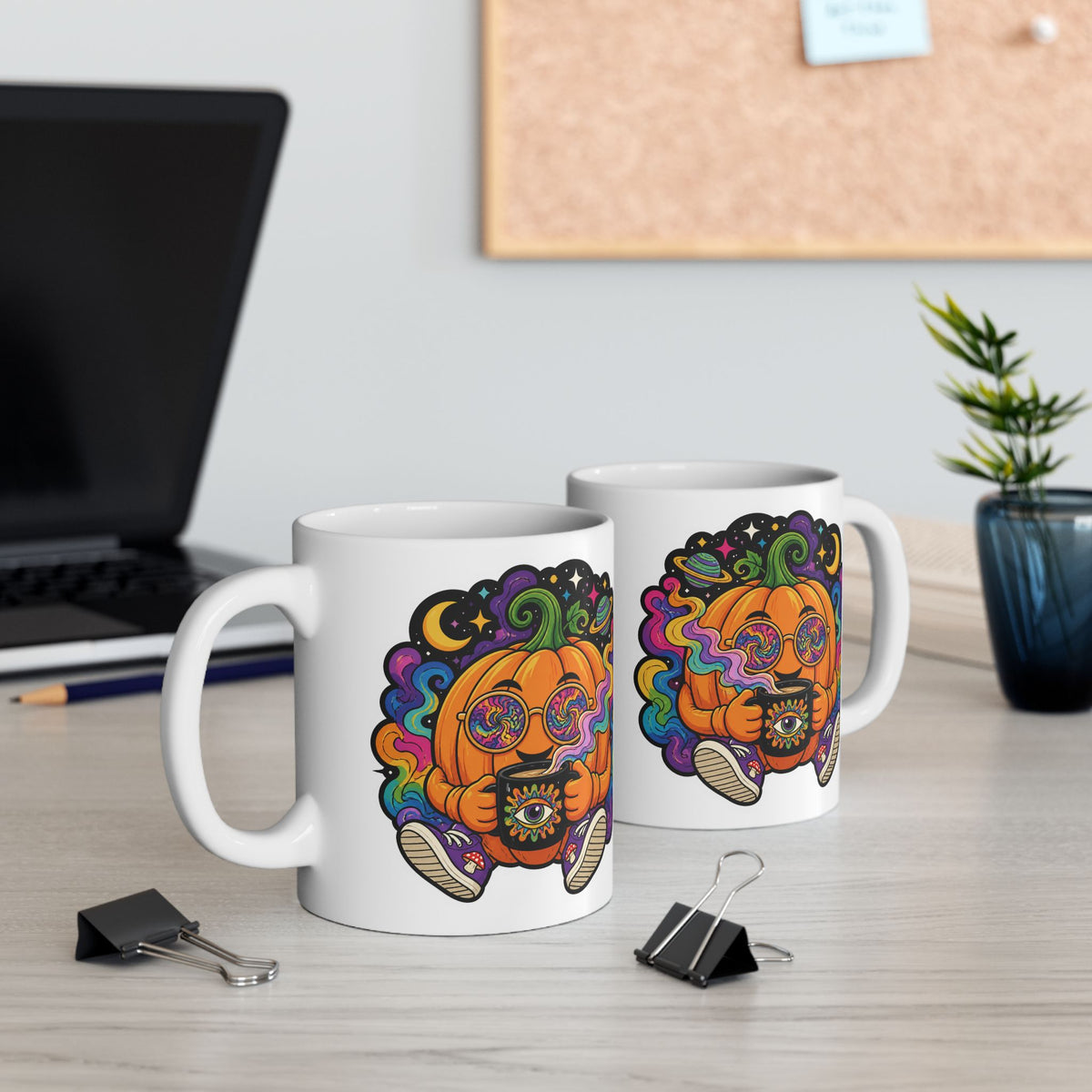 Psychedelic Pumpkin Mug — Colorful Rainbow Pumpkin Ceramic Coffee Cup (11oz & 15oz)