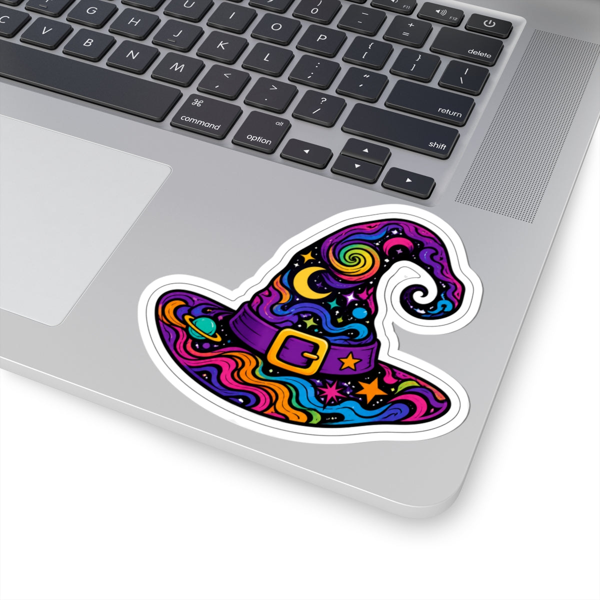 Psychedelic Witch Hat Sticker — Colorful Magic Kiss-Cut Decal for Laptops & Journals