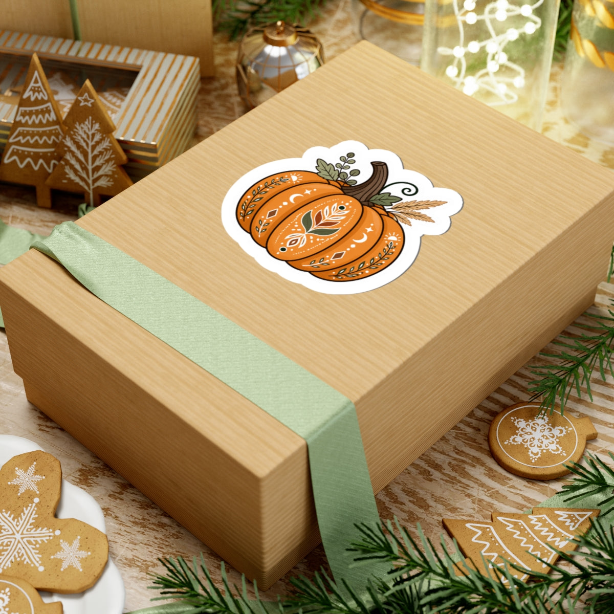 Autumn Boho Pumpkin Sticker — Fall Floral Kiss-Cut Decal
