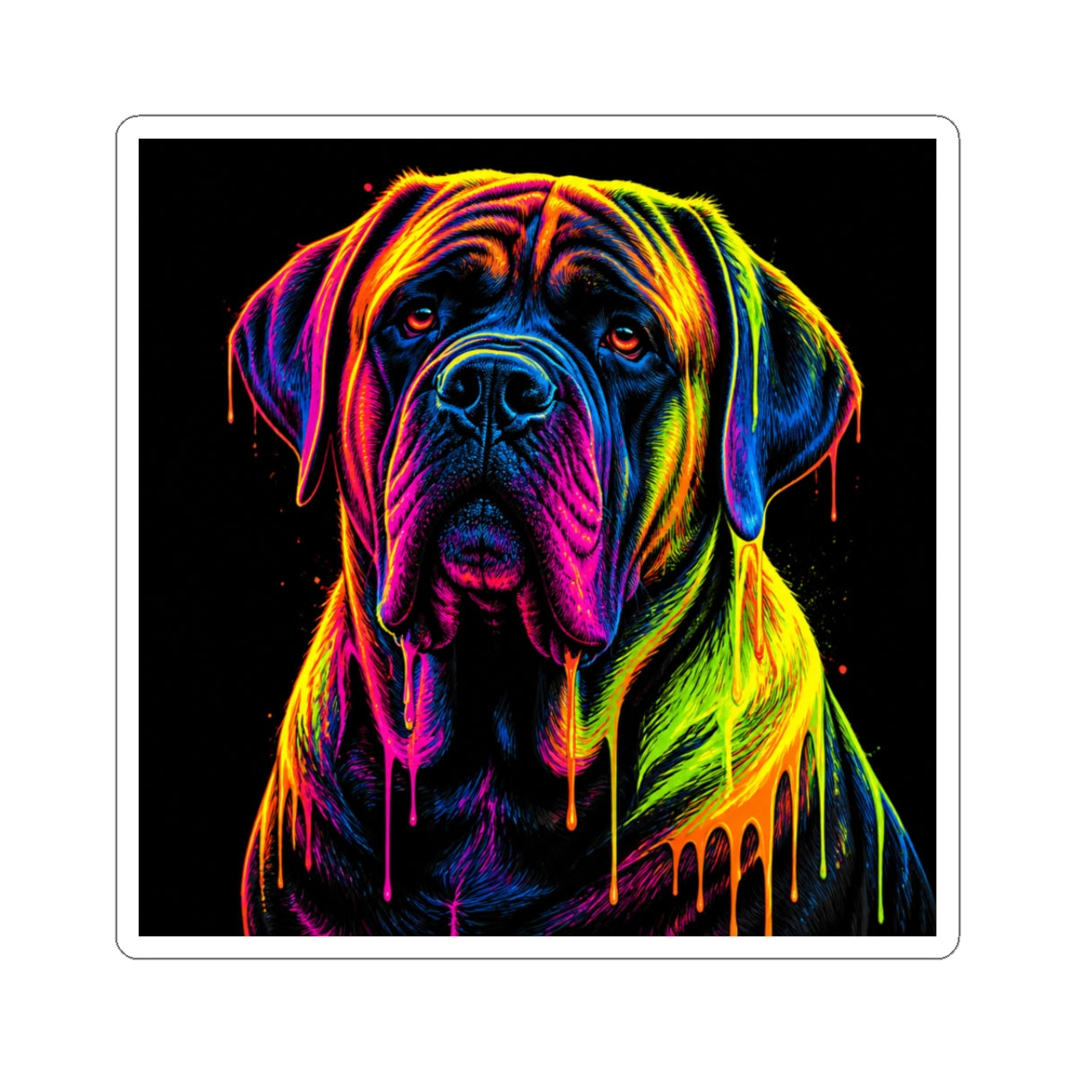 Neon Rainbow Mastiff Dog Kiss-Cut Sticker