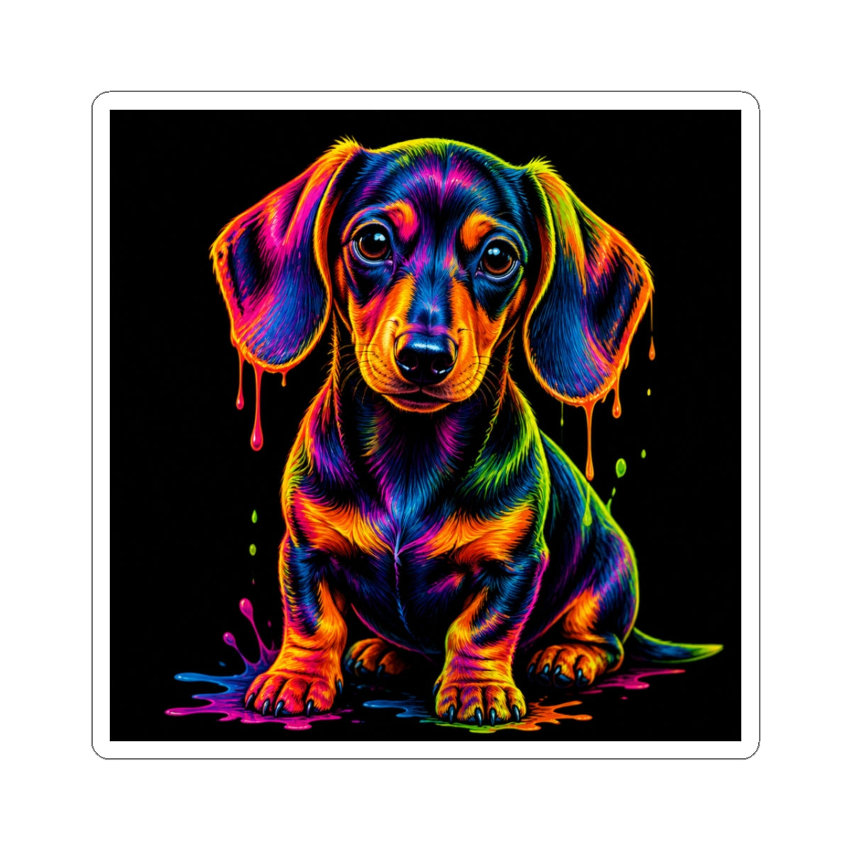 Neon Rainbow Dachshund Kiss-Cut Sticker