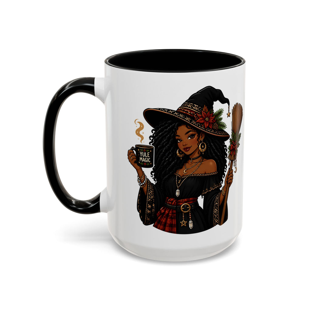 Witchy Christmas Coffee Mug with Black Witch and Broom Design