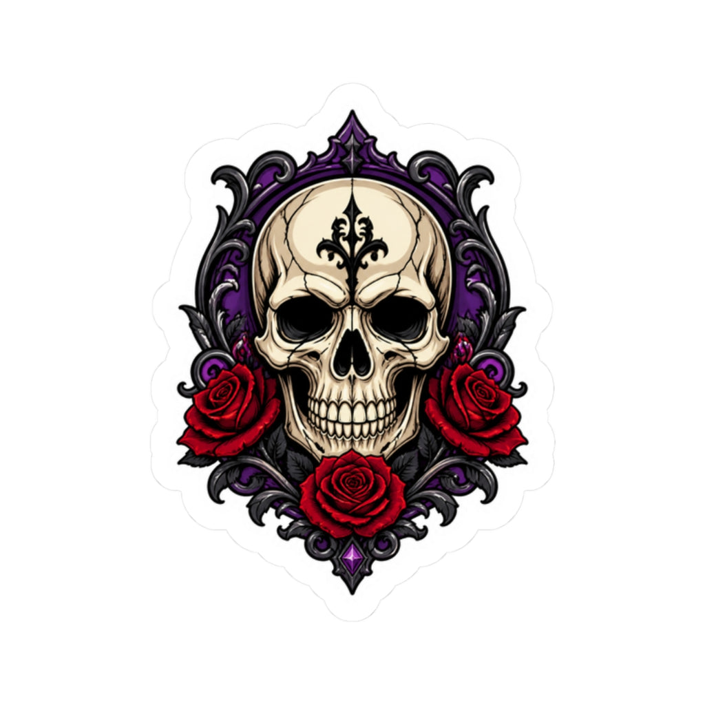Gothic Skull and Red Roses Kiss-Cut Sticker