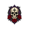 Gothic Skull and Red Roses Kiss-Cut Sticker
