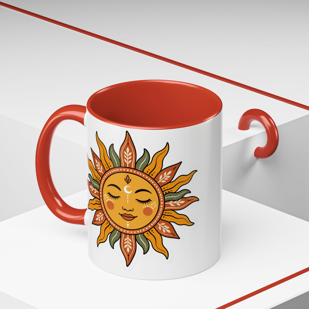 Sunface Accent Coffee Mug — Boho Sun Goddess Ceramic Mug (11/15oz)