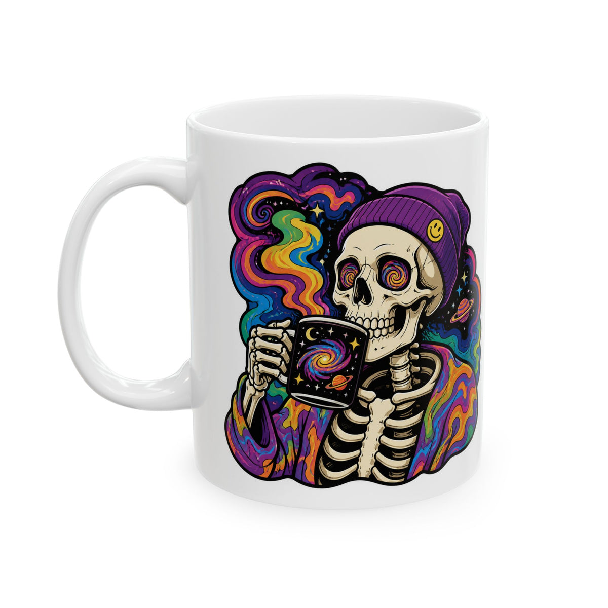 Psychedelic Skull Mug — Colorful Skeleton Space Tea Coffee Cup (11oz/15oz)