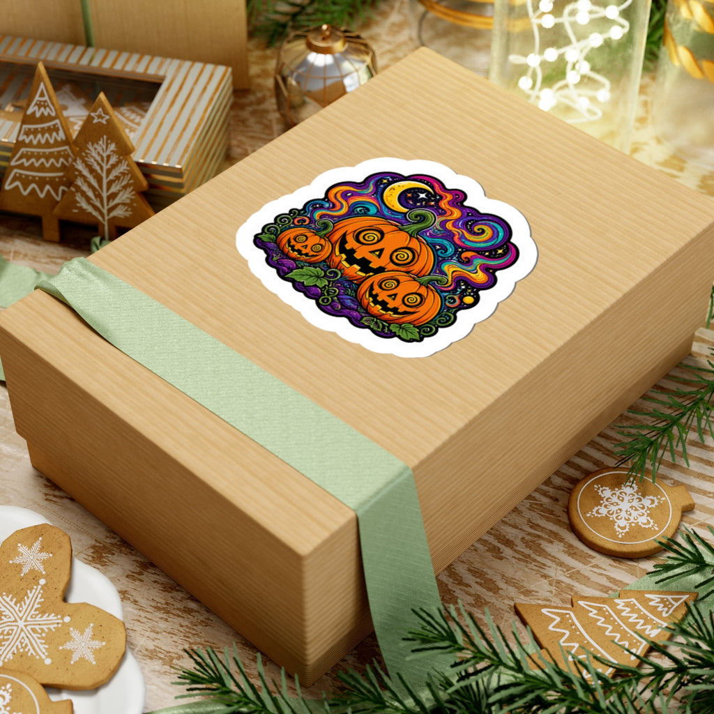 Psychedelic Jack-O’-Lantern Kiss-Cut Sticker – Halloween Pumpkin Trio