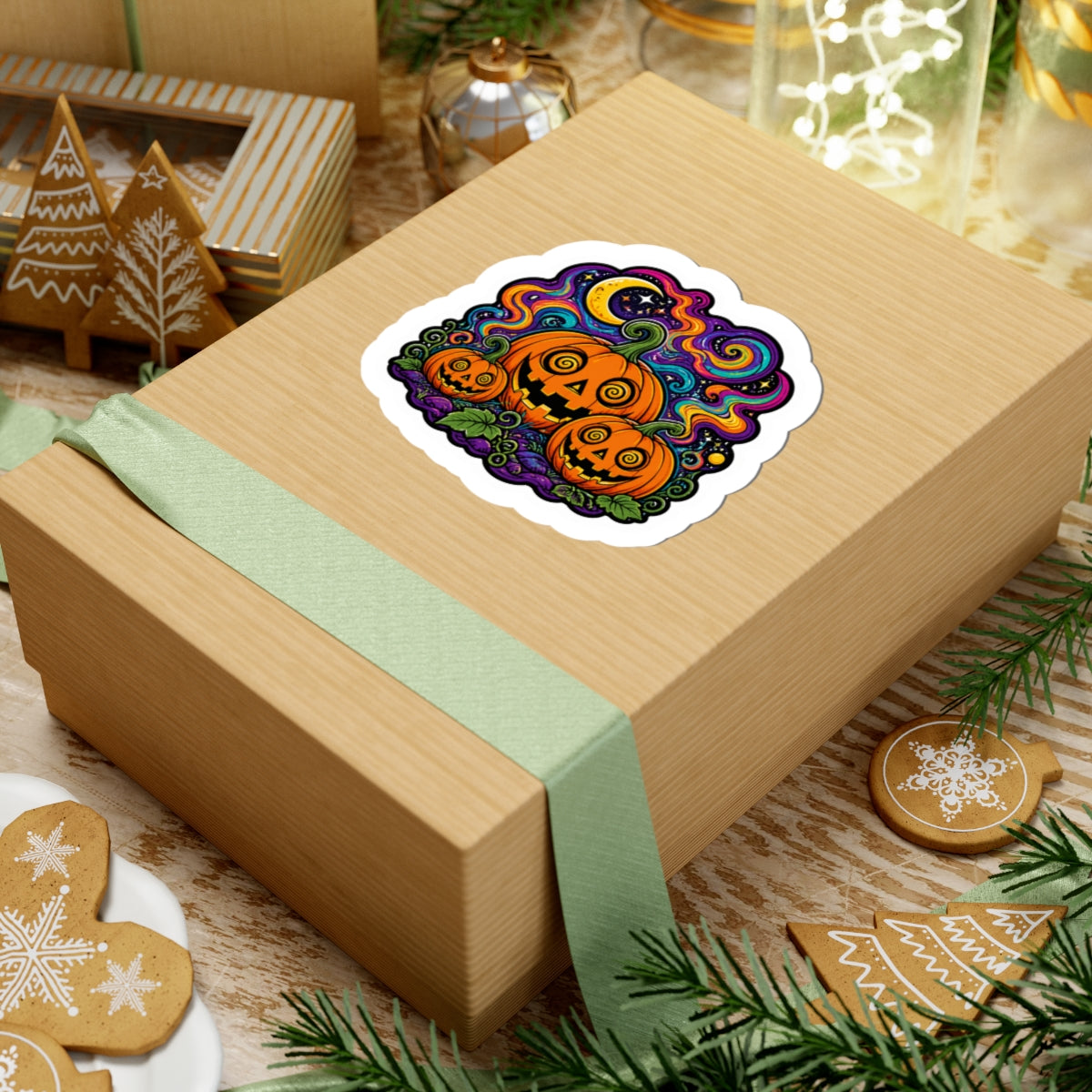 Psychedelic Jack-O’-Lantern Kiss-Cut Sticker – Halloween Pumpkin Trio