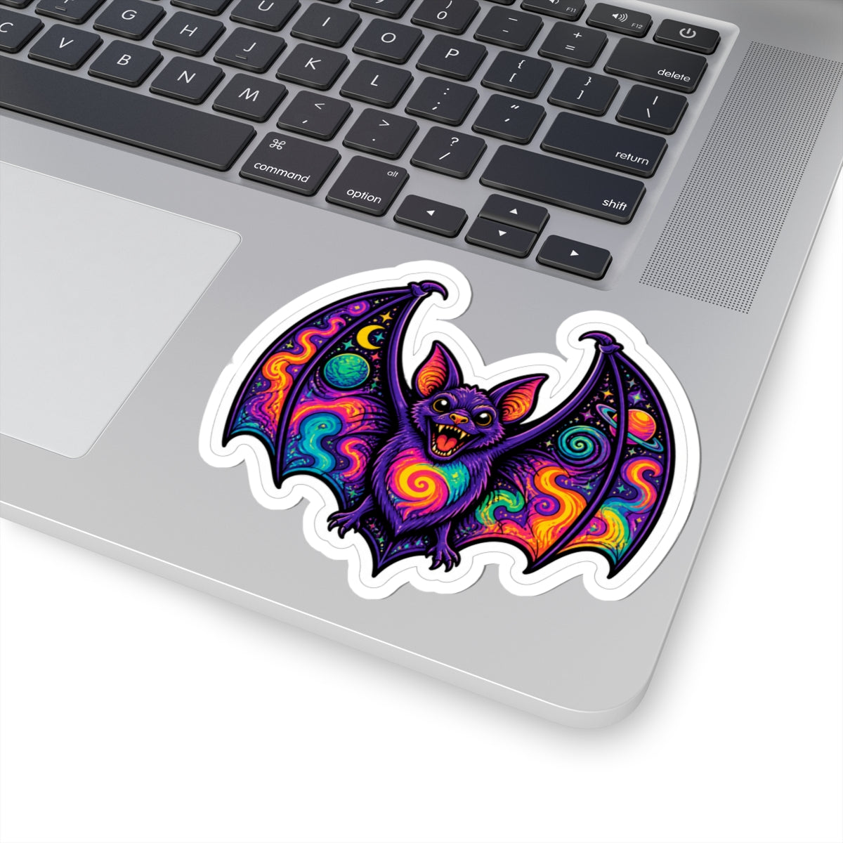 Psychedelic Bat Sticker — Colorful Cosmic Halloween Kiss-Cut Sticker