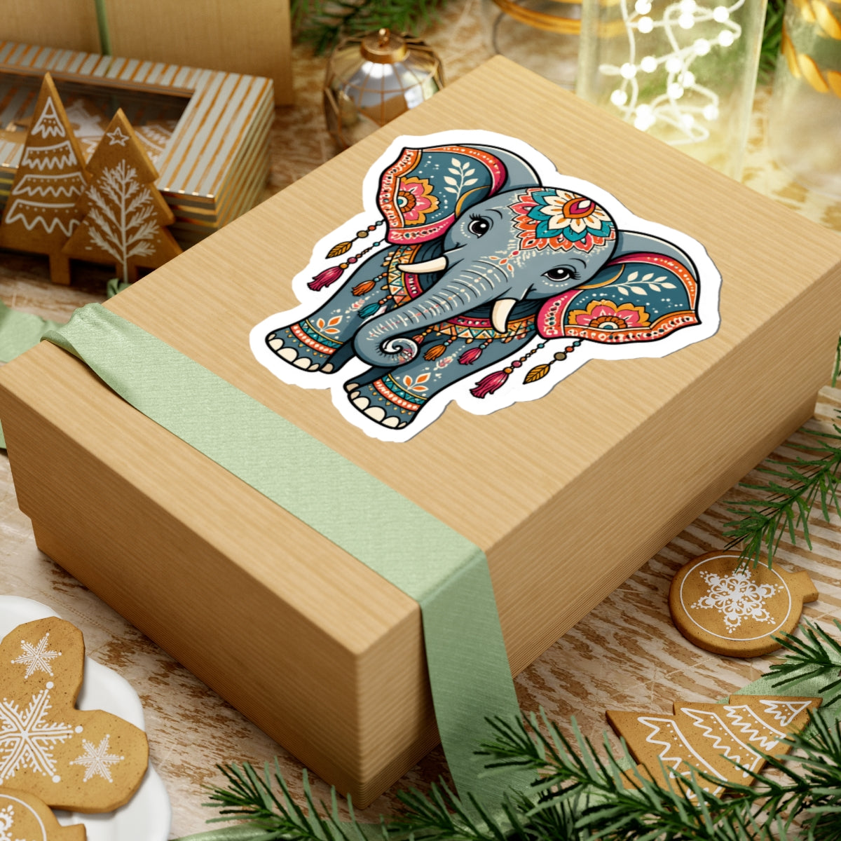 Decorative Elephant Kiss-Cut Sticker