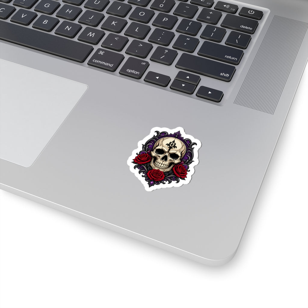 Gothic Skull and Red Roses Kiss-Cut Sticker