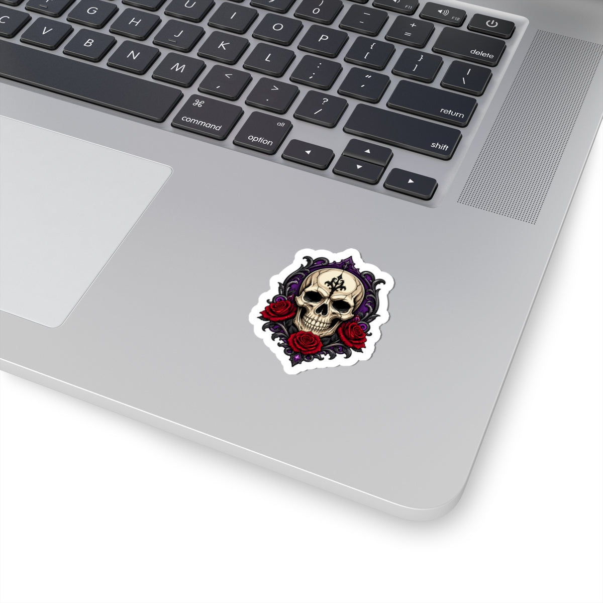 Gothic Skull and Red Roses Kiss-Cut Sticker