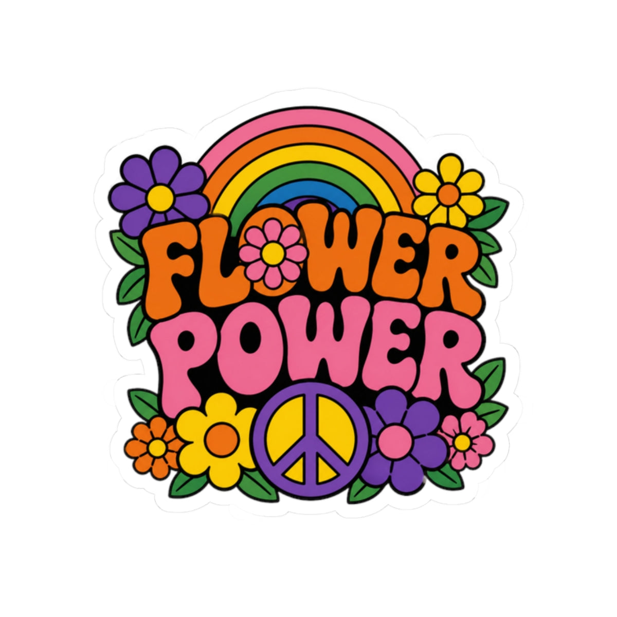 Flower Power Peace Rainbow Kiss-Cut Sticker