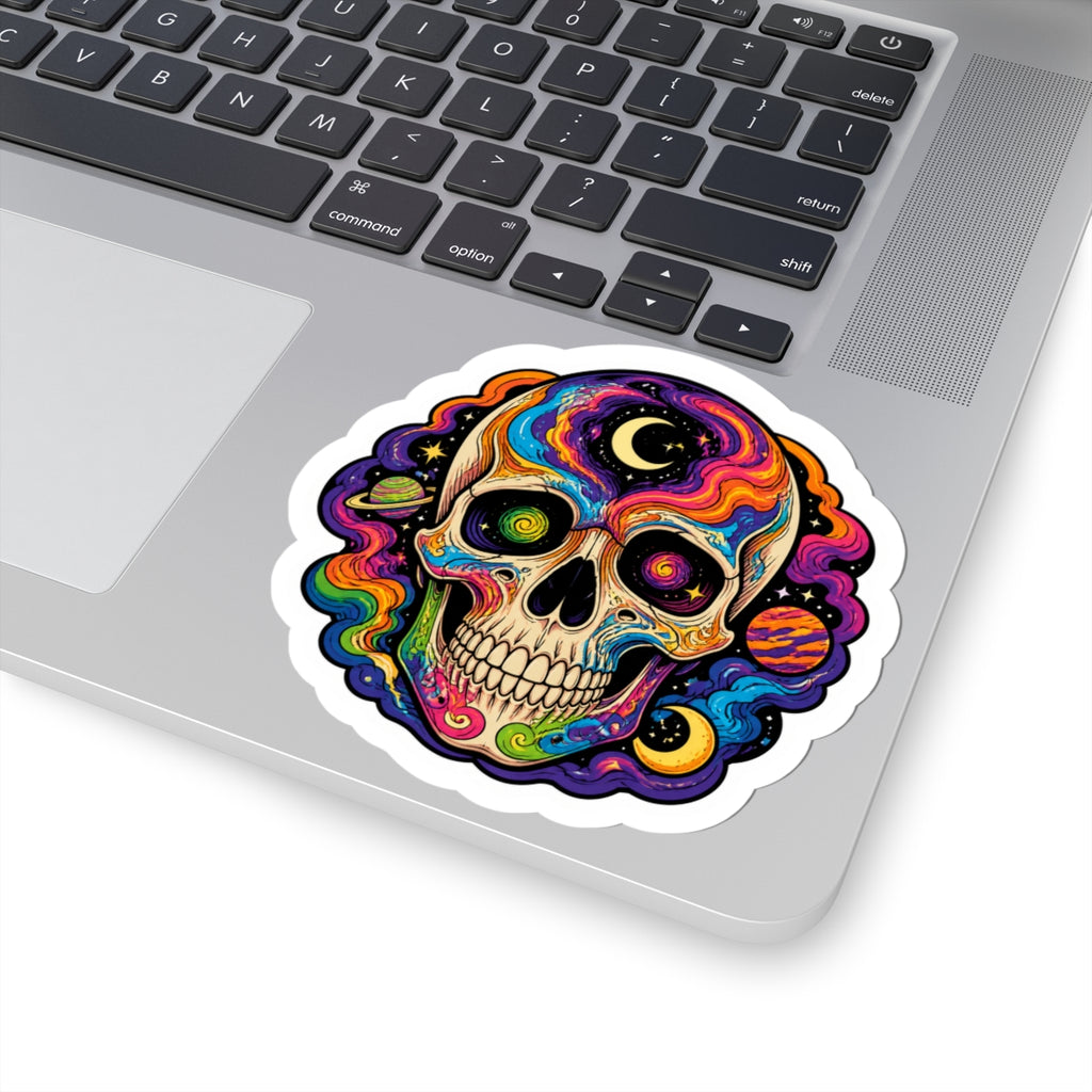 Psychedelic Cosmic Skull Sticker — Colorful Space Skull Kiss-Cut Decal