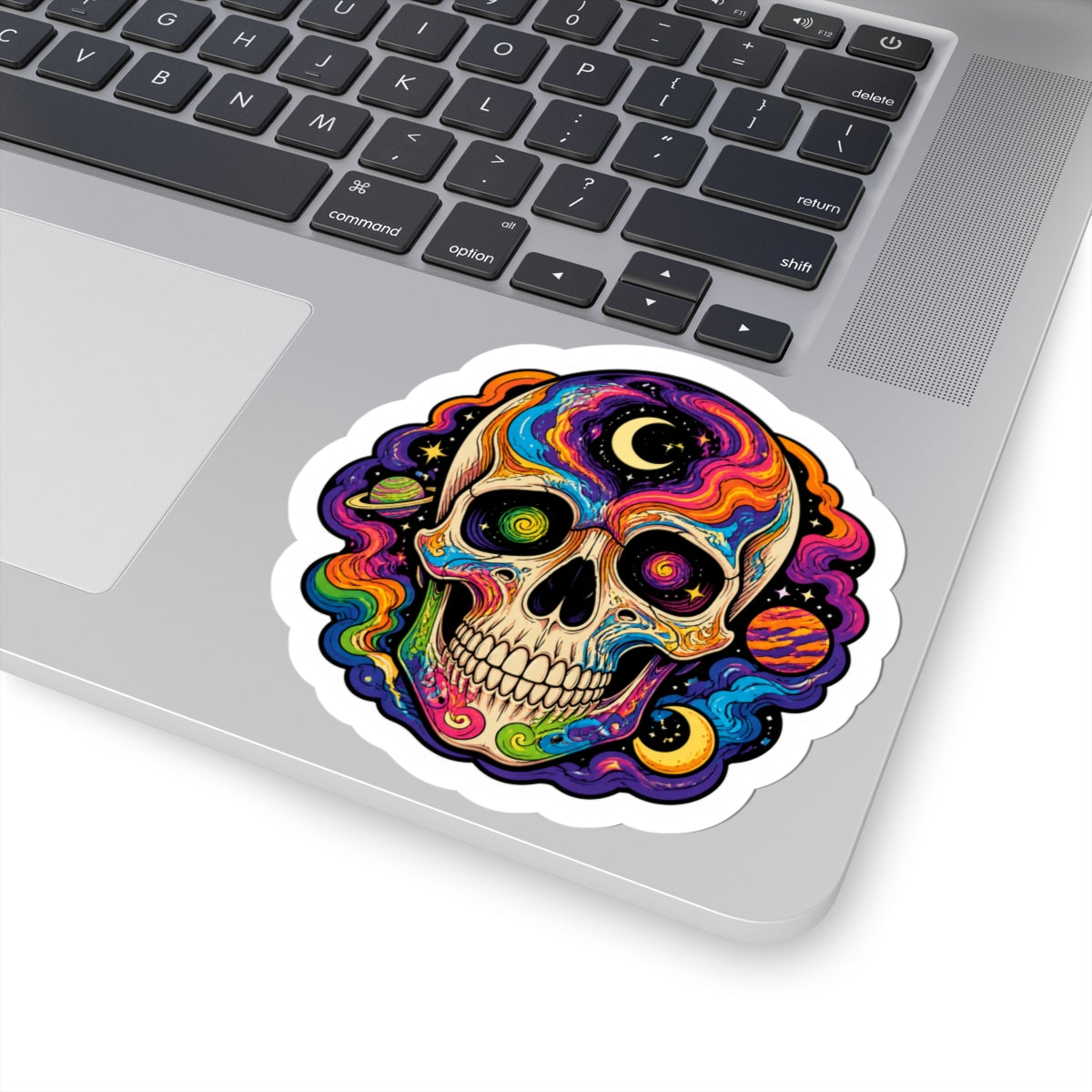 Psychedelic Cosmic Skull Sticker — Colorful Space Skull Kiss-Cut Decal
