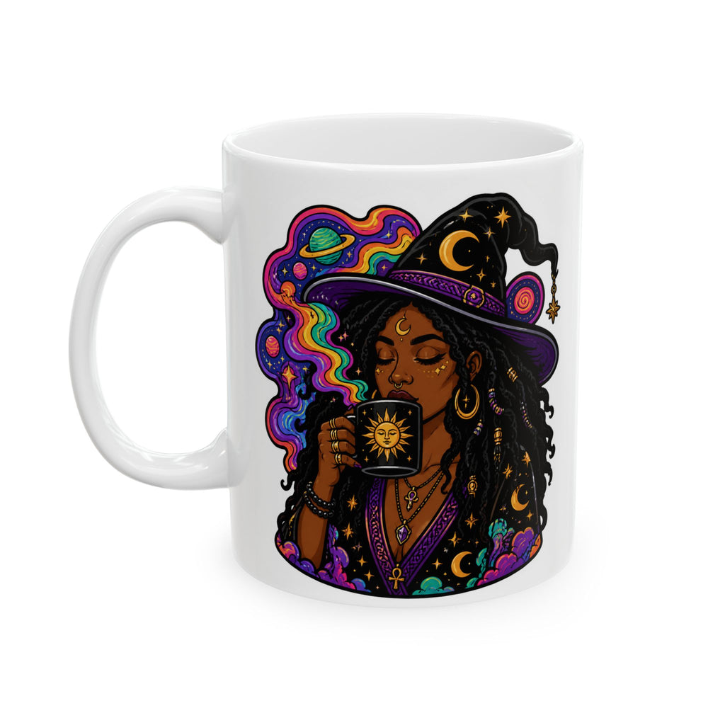 Witchy Boho Ceramic Mug — Colorful Mystic Witch Illustration (11oz, 15oz)