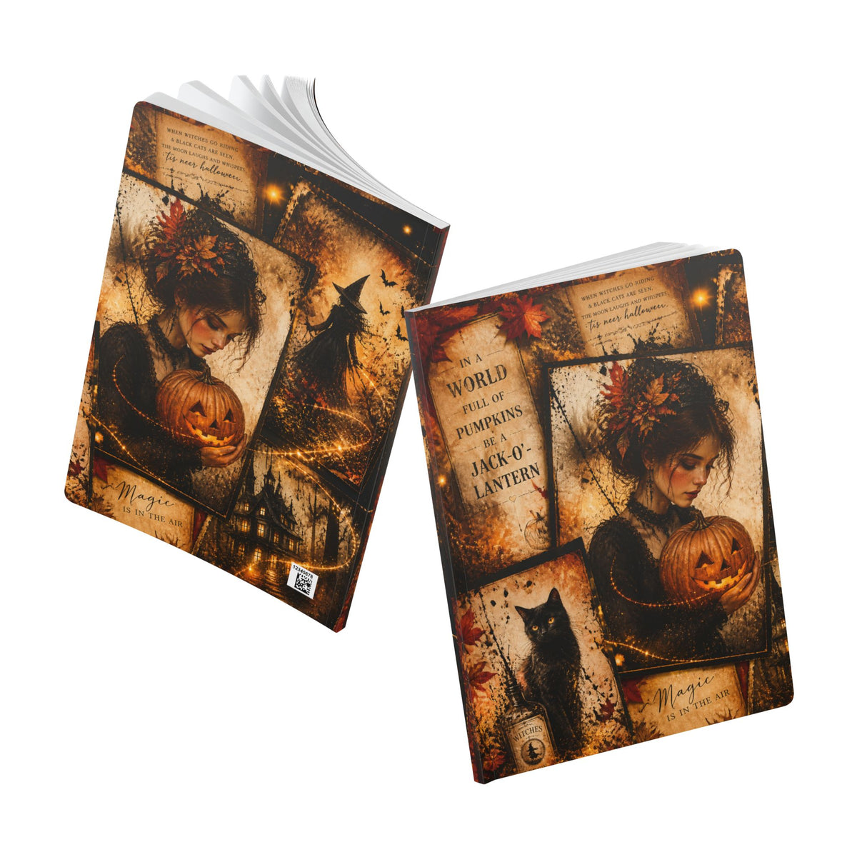 Halloween Witch & Pumpkin Softcover Journal — Magic, Jack-o'-Lantern & Black Cat Notebook