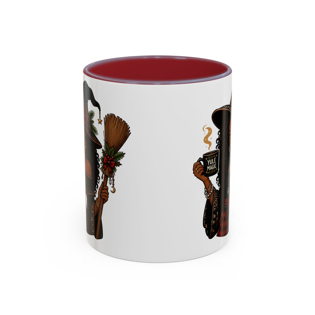 Witchy Christmas Coffee Mug with Black Witch and Broom Design