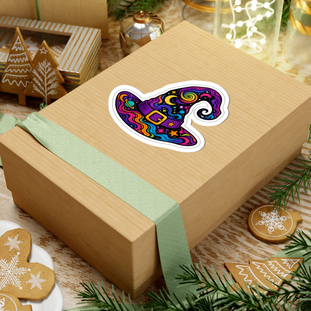 Psychedelic Witch Hat Sticker — Colorful Magic Kiss-Cut Decal for Laptops & Journals