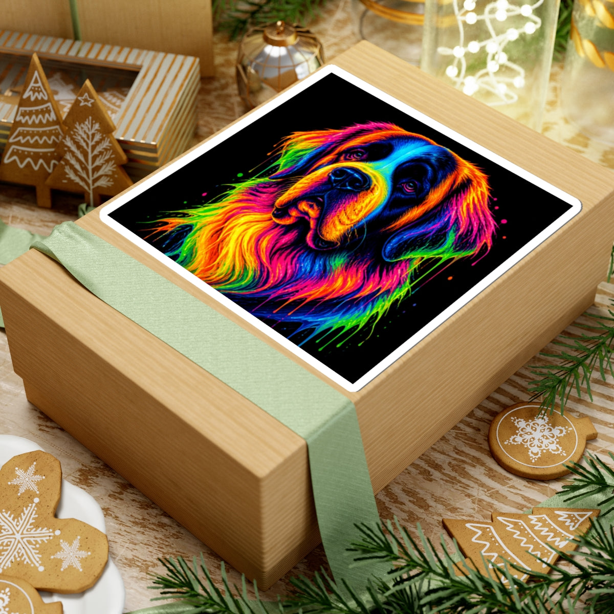 Rainbow Saint Bernard Dog Kiss-Cut Sticker