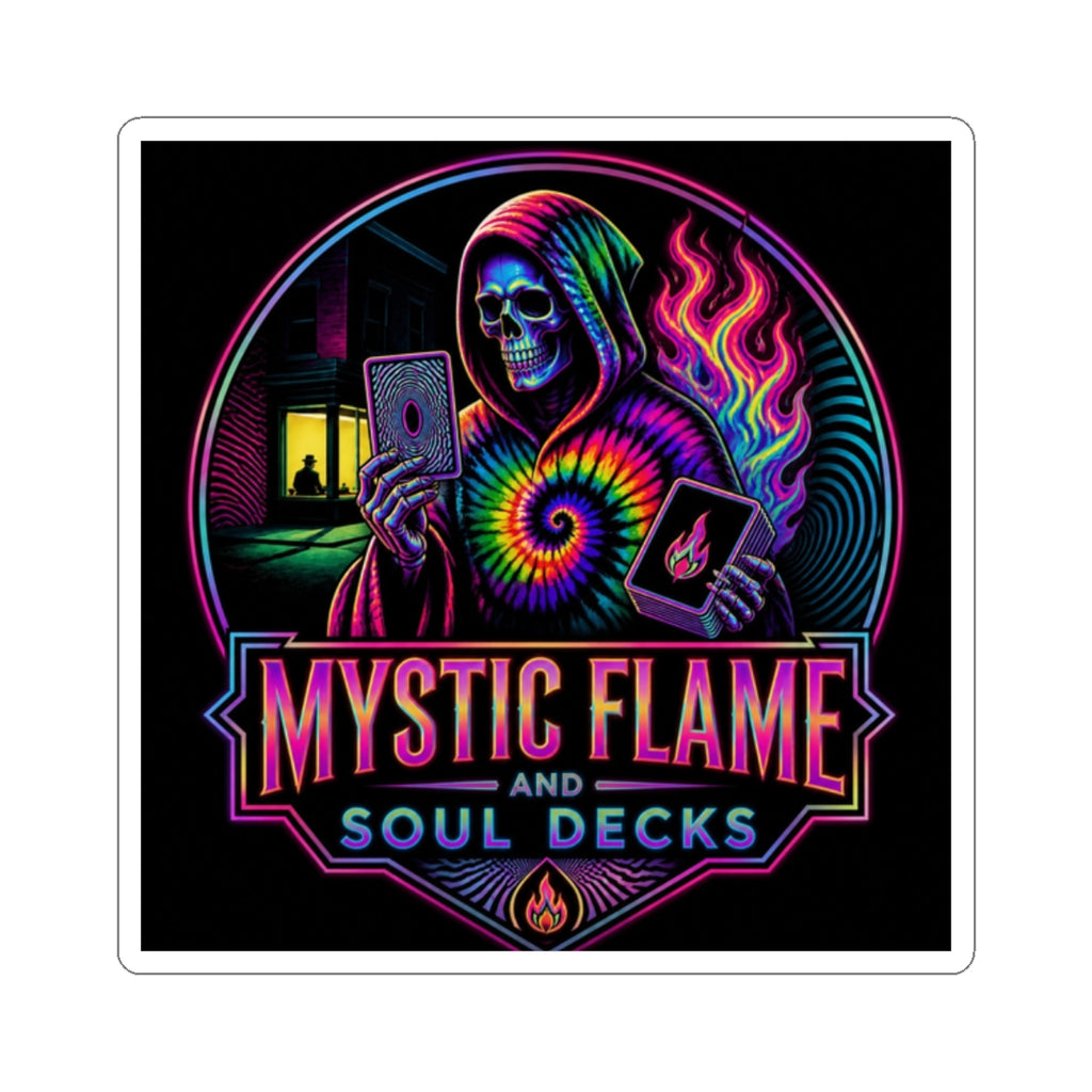 Mystic Flame & Soul Decks Sticker — Neon Grim Reaper Tarot Design