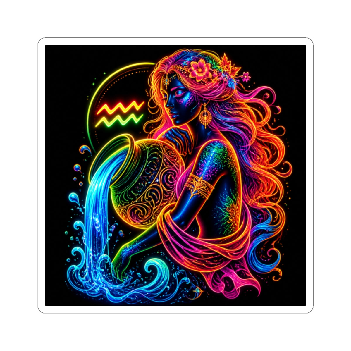 Neon Aquarius Water Bearer Kiss-Cut Sticker