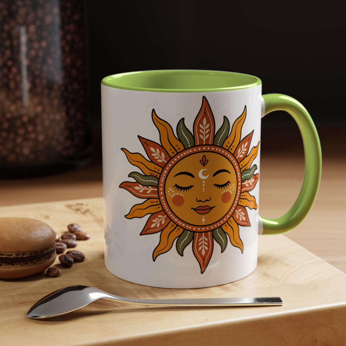 Sunface Accent Coffee Mug — Boho Sun Goddess Ceramic Mug (11/15oz)