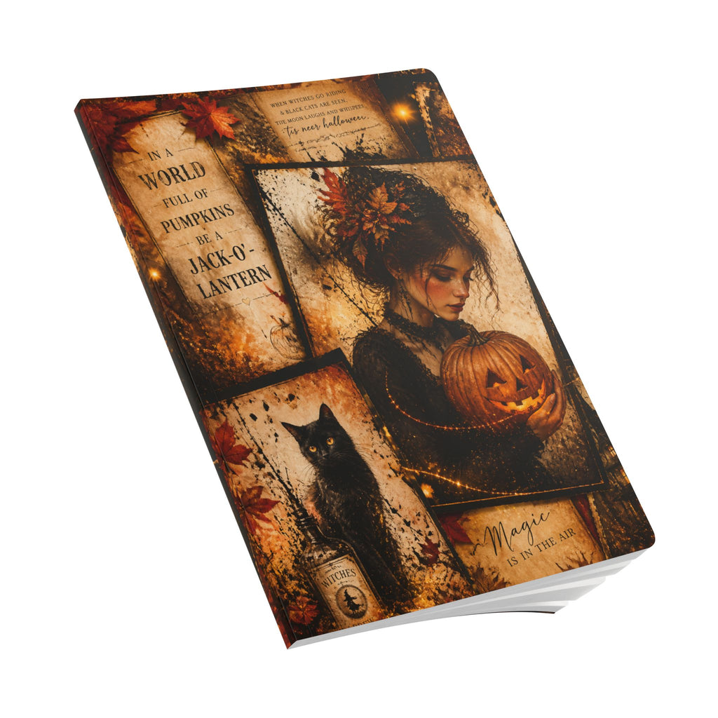 Halloween Witch & Pumpkin Softcover Journal — Magic, Jack-o'-Lantern & Black Cat Notebook