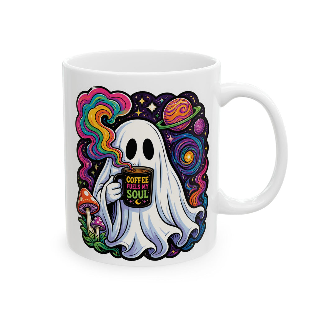 Psychedelic Skull & Mushroom Ceramic Mug (11oz, 15oz) — Colorful Trippy Coffee Cup