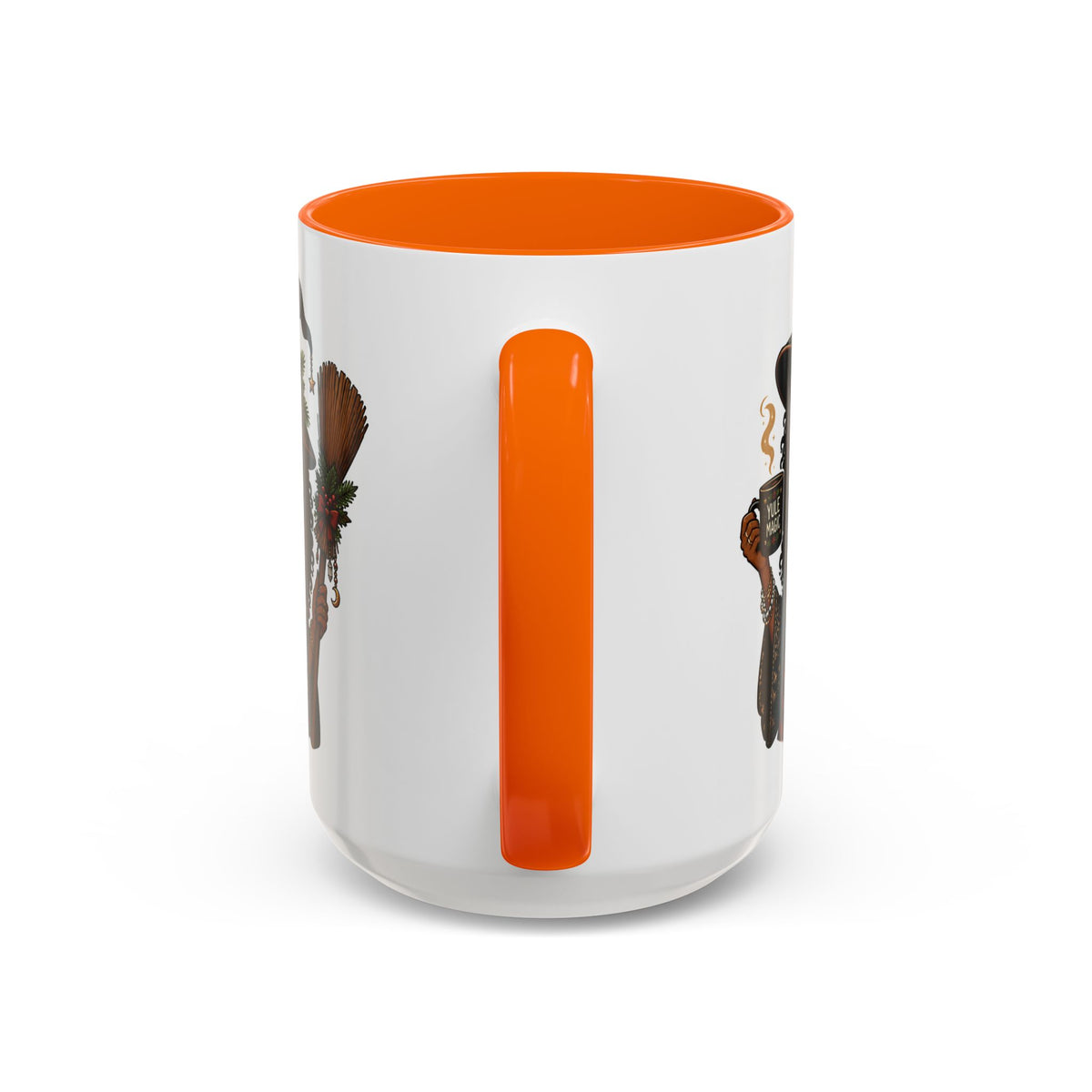 Witchy Christmas Coffee Mug with Black Witch and Broom Design
